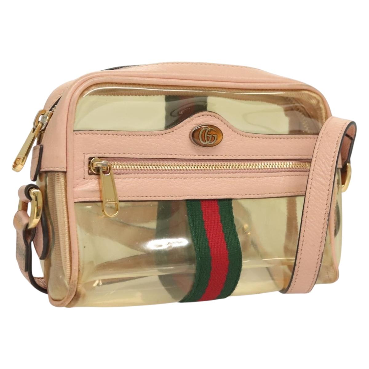 GUCCI Web Sherry Line Shoulder Bag Vinyl Clear Red Green 517350 Auth 135994