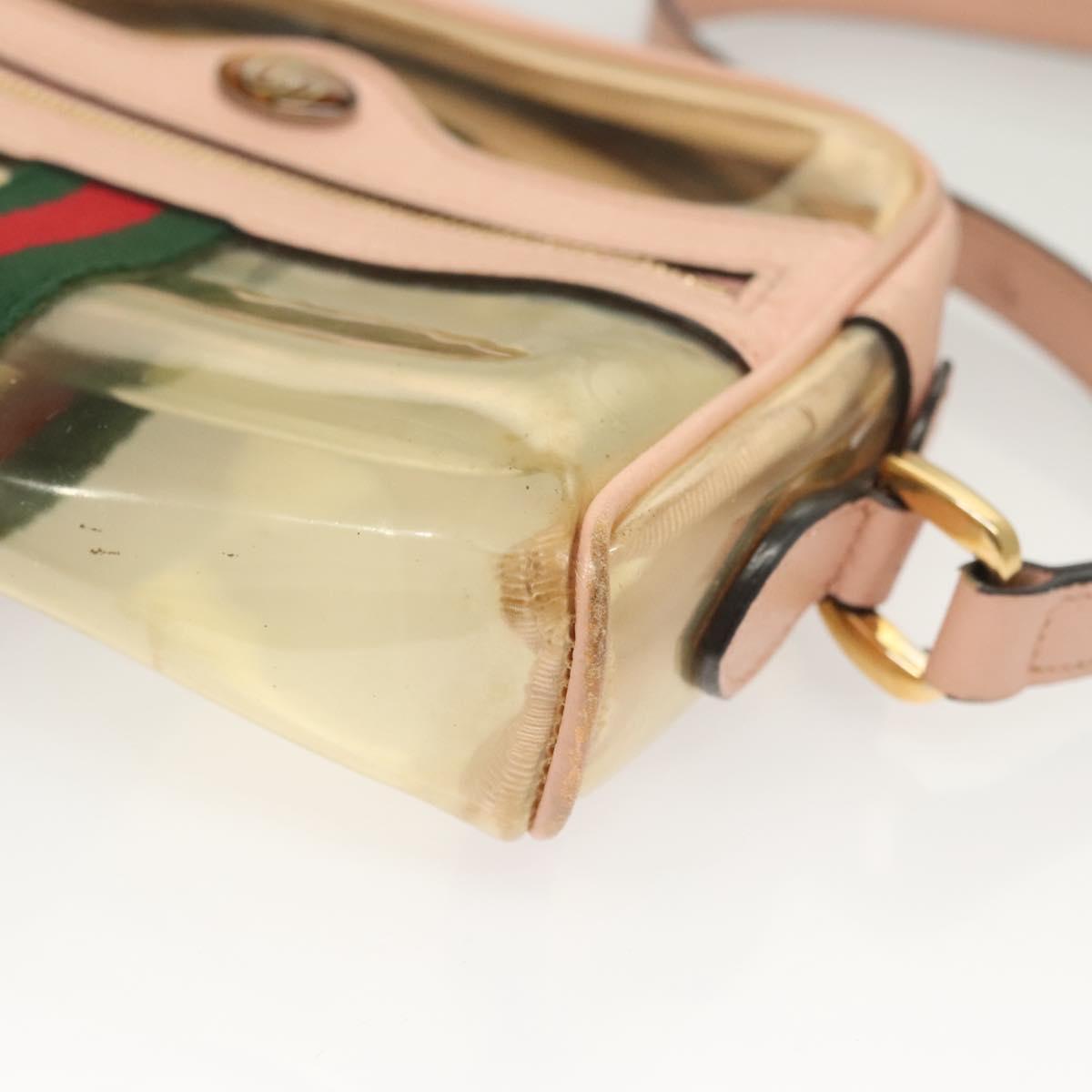 GUCCI Web Sherry Line Shoulder Bag Vinyl Clear Red Green 517350 Auth 135994