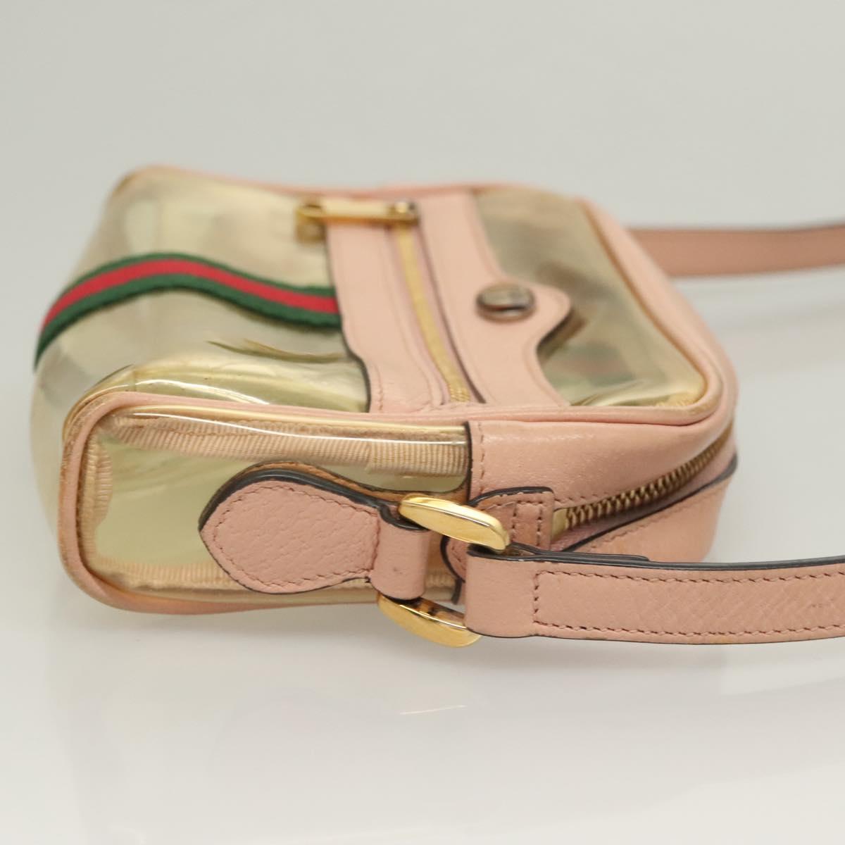 GUCCI Web Sherry Line Shoulder Bag Vinyl Clear Red Green 517350 Auth 135994