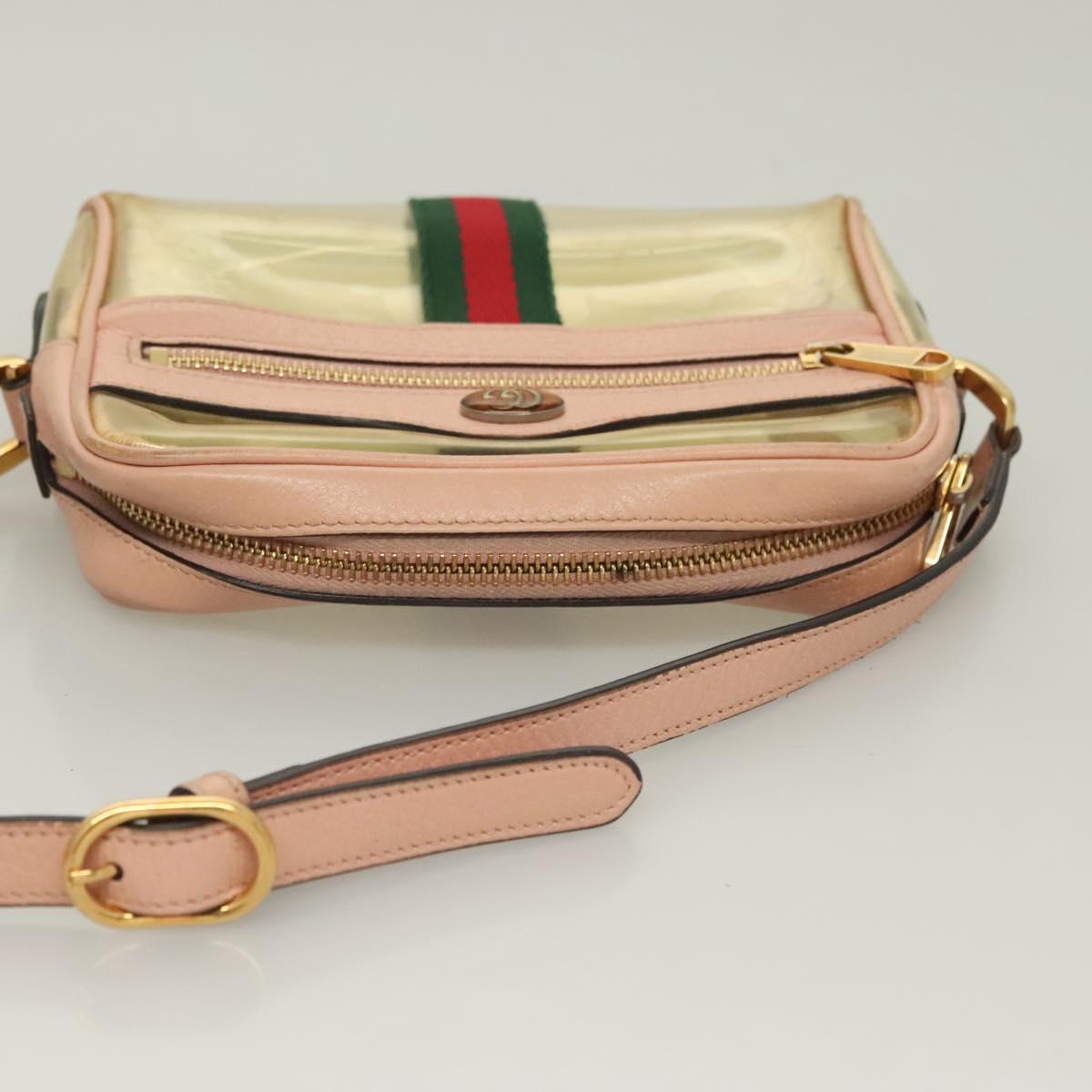 GUCCI Web Sherry Line Shoulder Bag Vinyl Clear Red Green 517350 Auth 135994