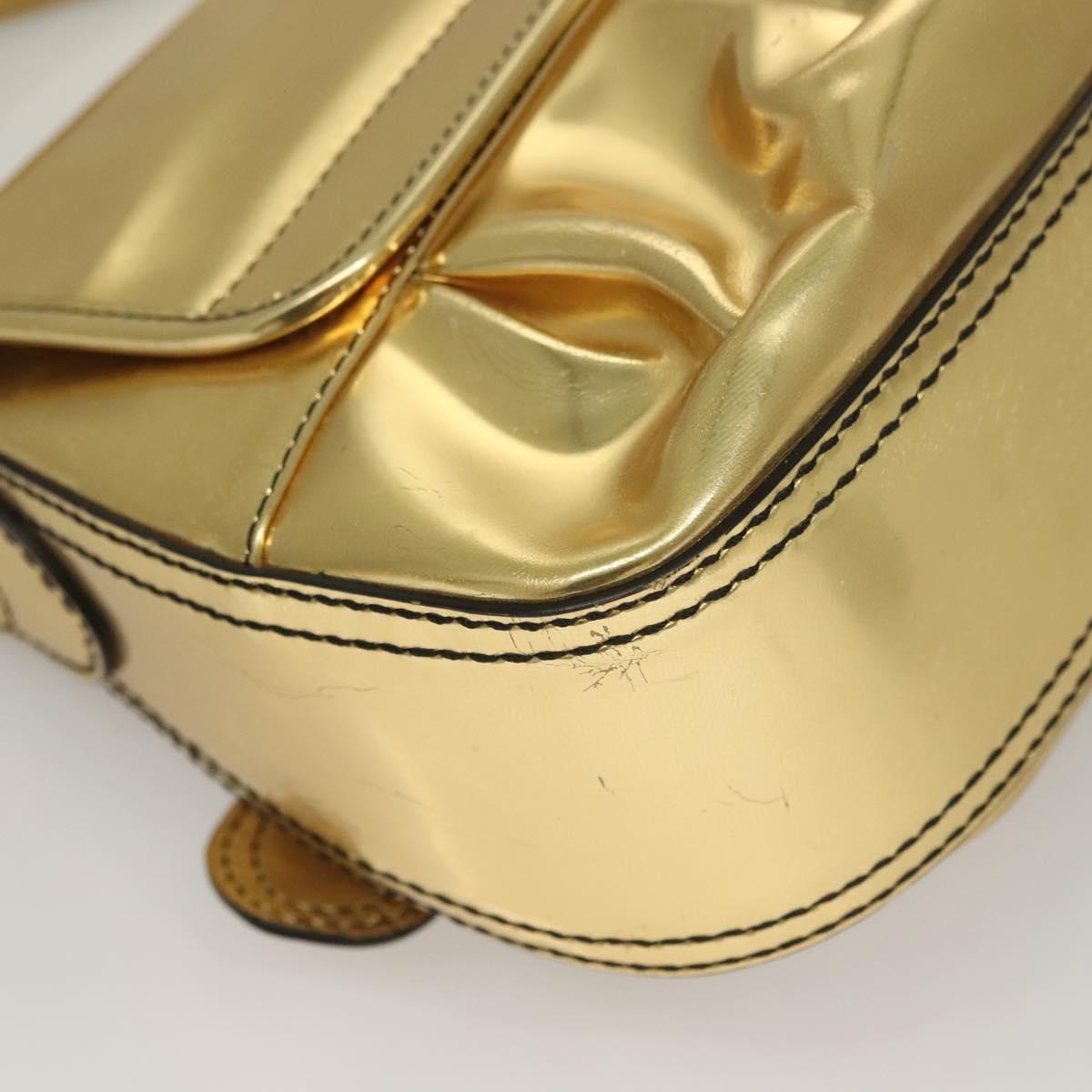 FENDI Chain Shoulder Bag Leather Gold Auth 135997