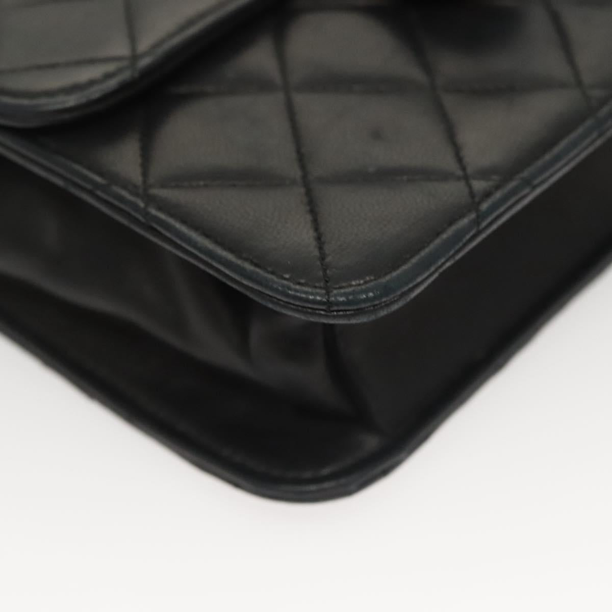 CHANEL Matelasse Chain Shoulder Bag Lamb Skin Black Gold CC Auth 136000