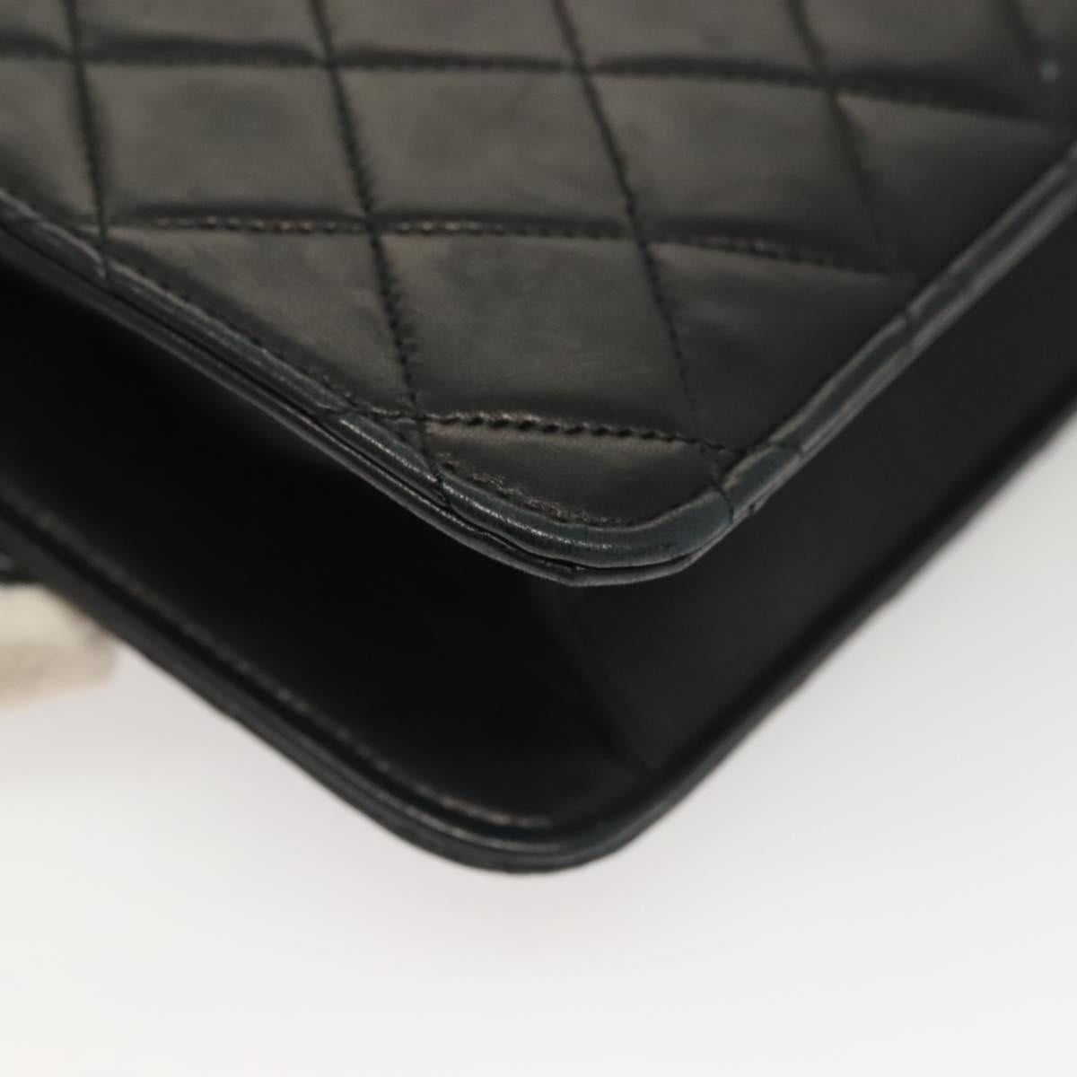 CHANEL Matelasse Chain Shoulder Bag Lamb Skin Black Gold CC Auth 136000