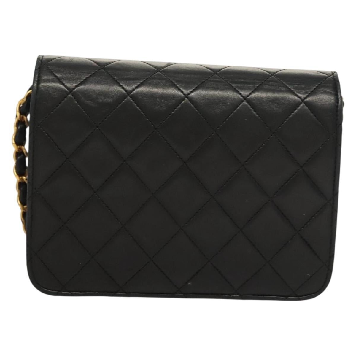 CHANEL Matelasse Chain Shoulder Bag Lamb Skin Black Gold CC Auth 136000