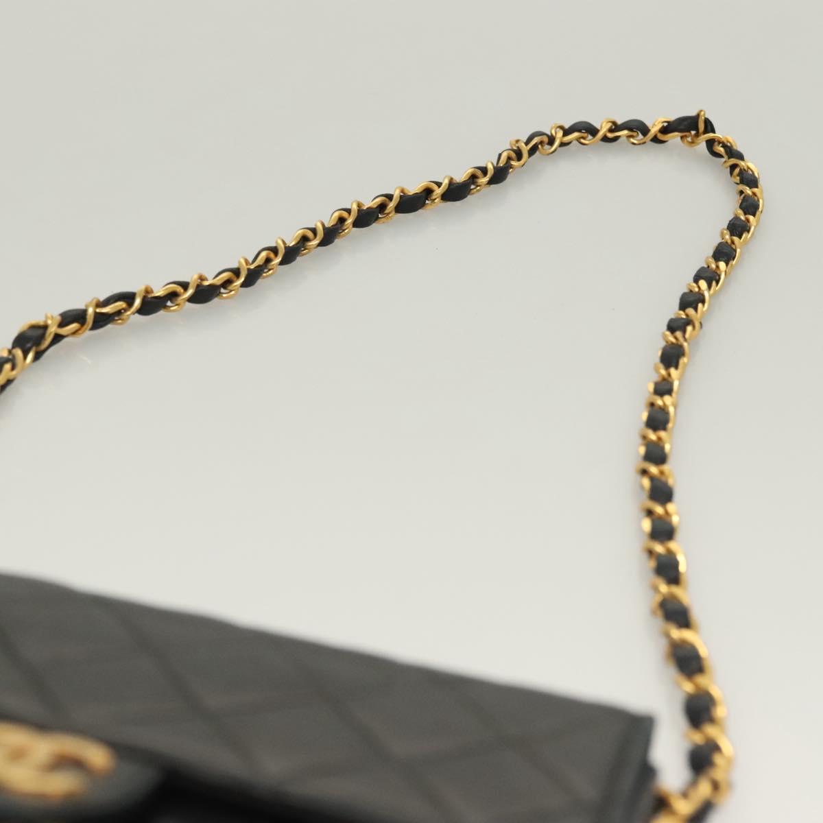 CHANEL Matelasse Chain Shoulder Bag Lamb Skin Black Gold CC Auth 136000