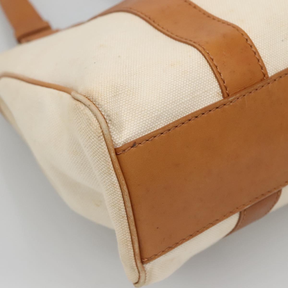 CELINE Tote Bag Canvas Leather Beige Brown gold Auth 136020