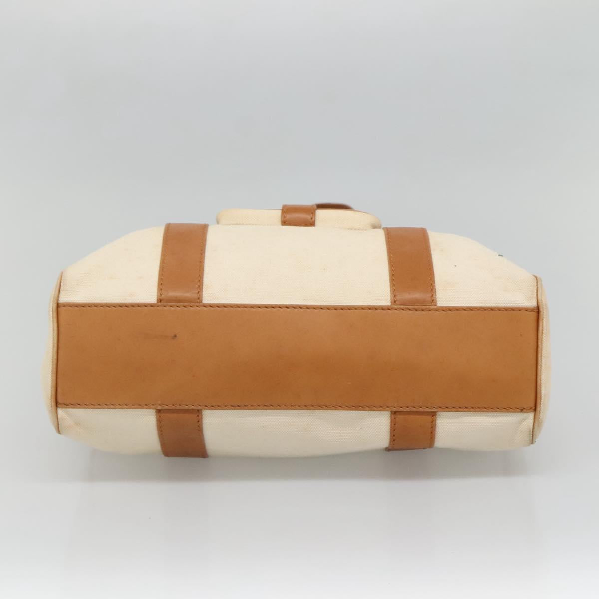 CELINE Tote Bag Canvas Leather Beige Brown gold Auth 136020