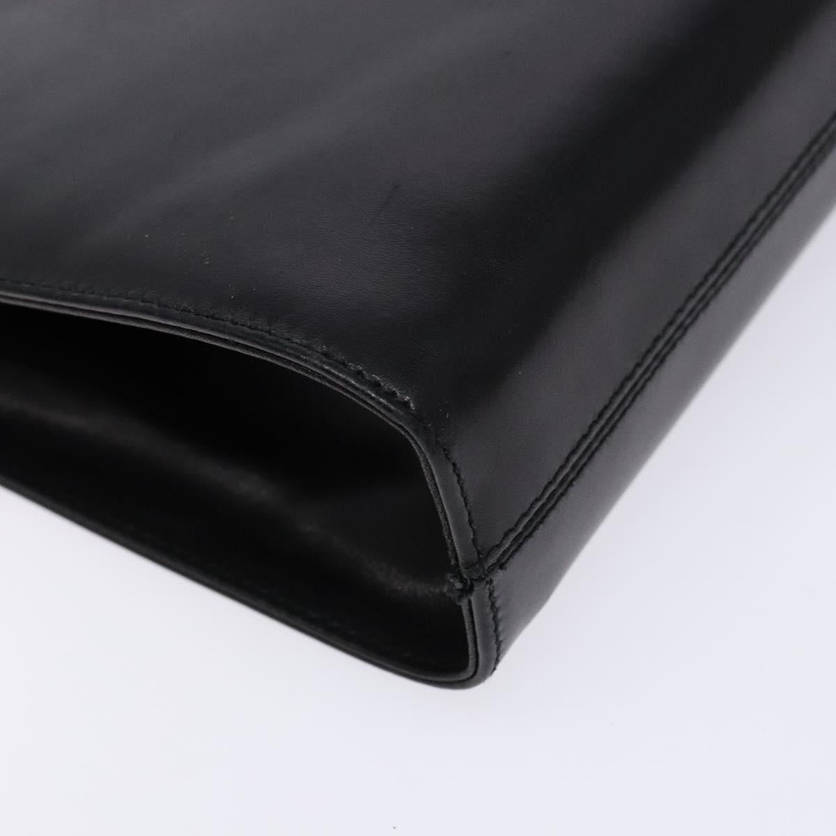 Salvatore Ferragamo Gancini Chain Shoulder Bag Leather Black Gold Auth 136021