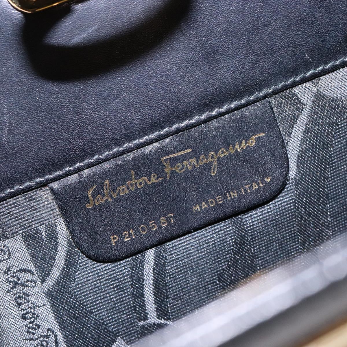 Salvatore Ferragamo Gancini Chain Shoulder Bag Leather Black Gold Auth 136021