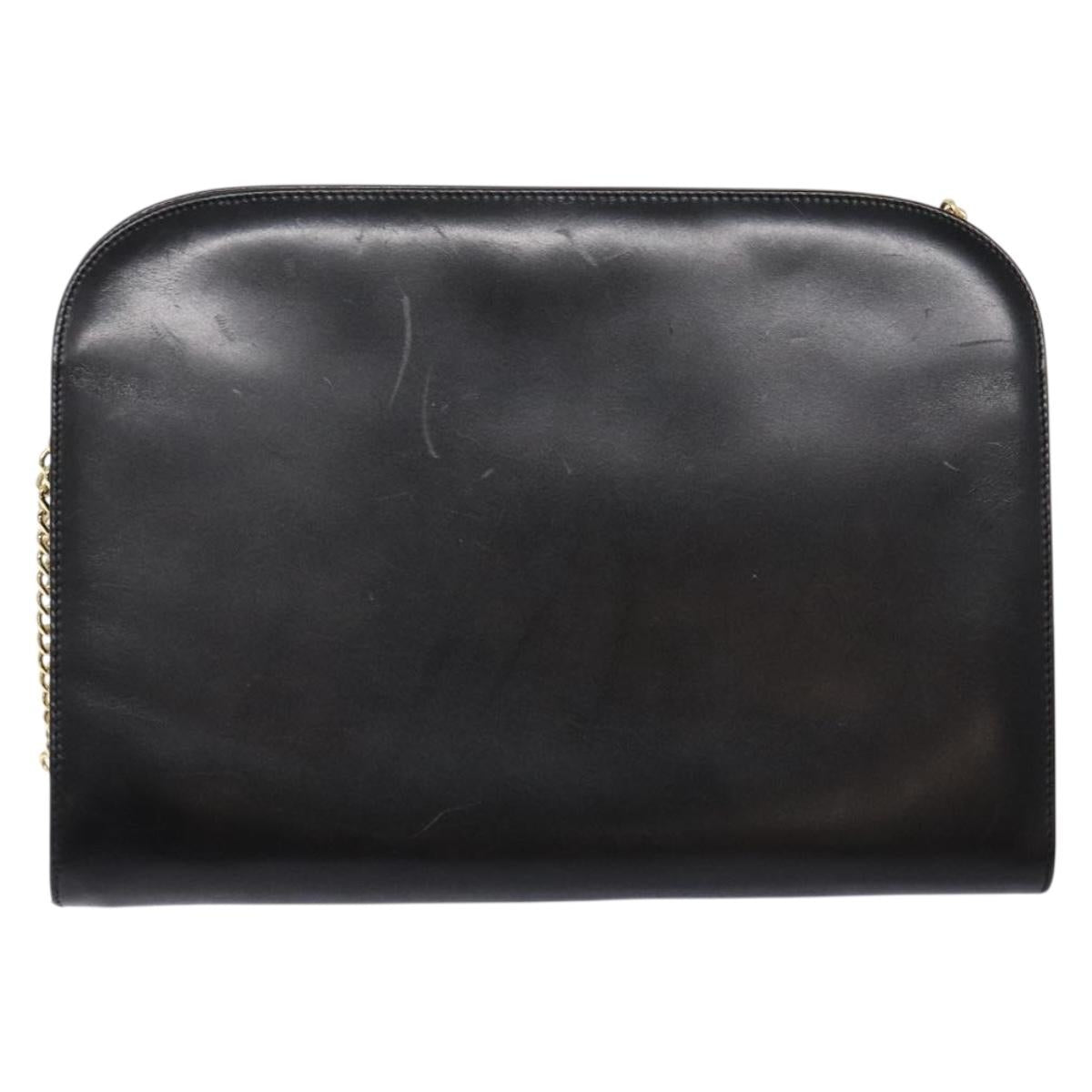 Salvatore Ferragamo Gancini Chain Shoulder Bag Leather Black Gold Auth 136021