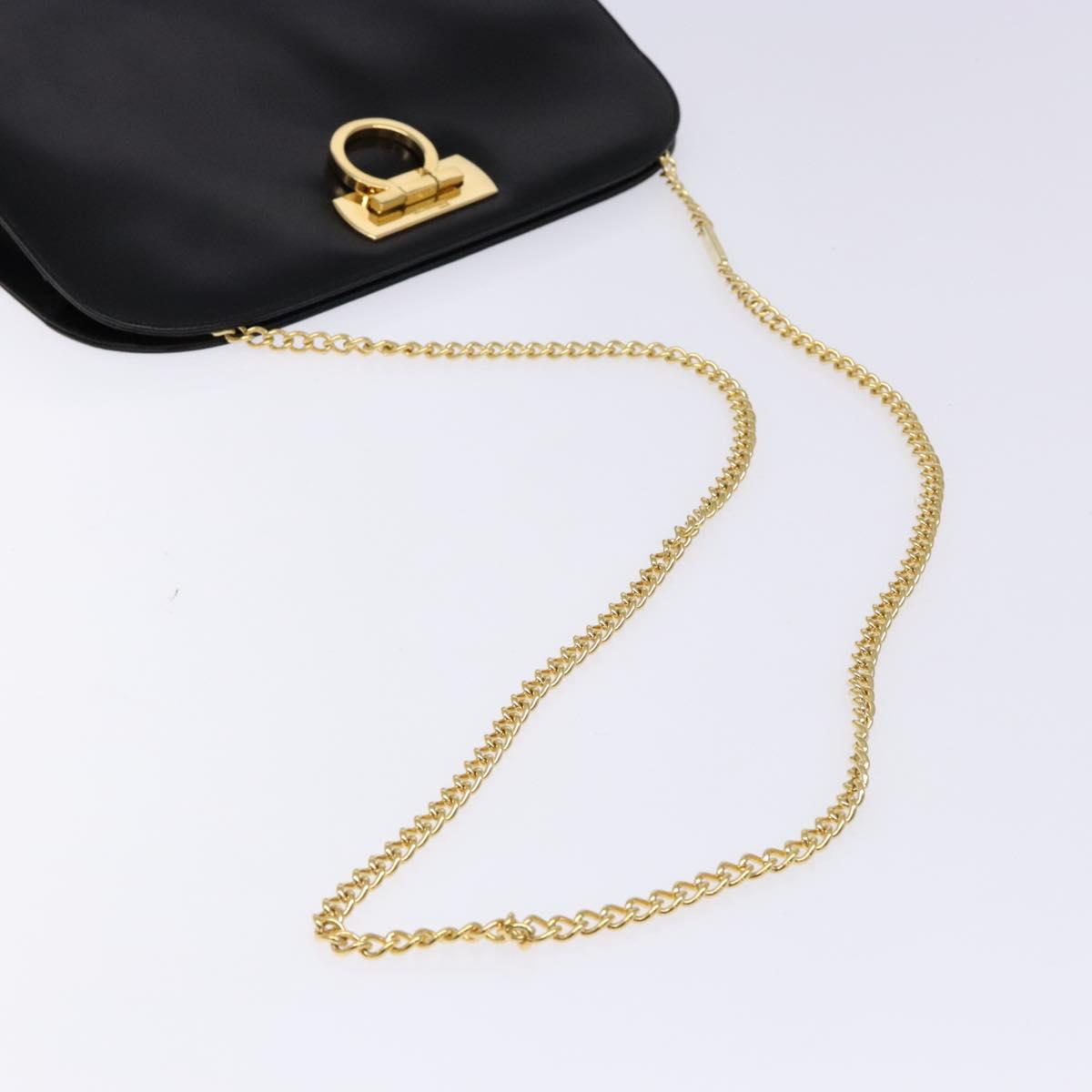 Salvatore Ferragamo Gancini Chain Shoulder Bag Leather Black Gold Auth 136021