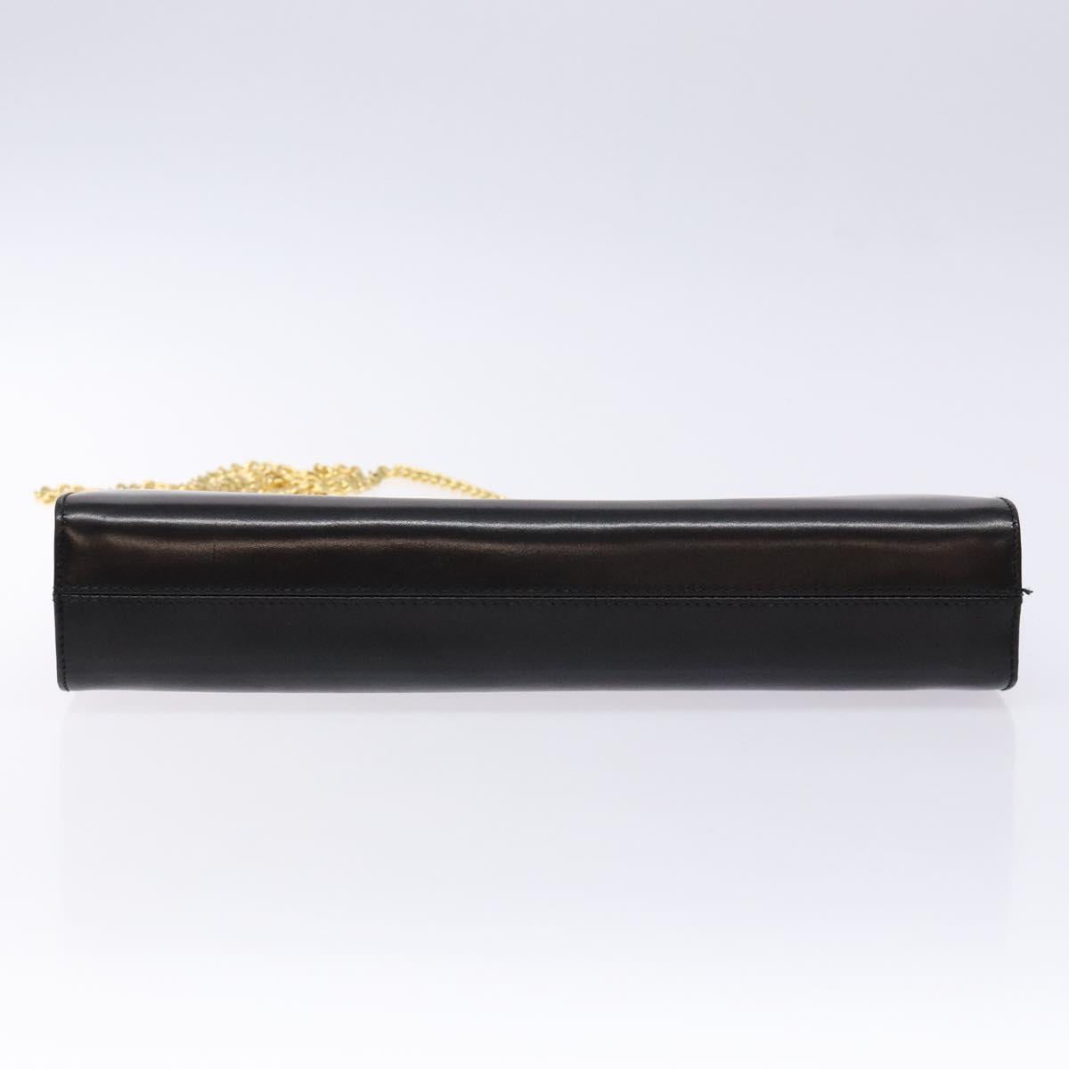 Salvatore Ferragamo Gancini Chain Shoulder Bag Leather Black Gold Auth 136021