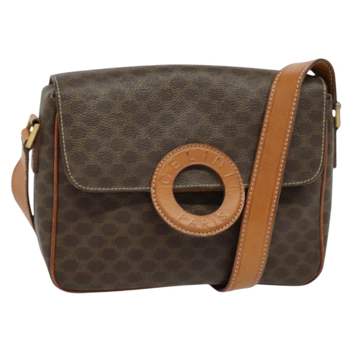 CELINE Macadam Canvas Shoulder Bag PVC Brown Gold Auth 136046