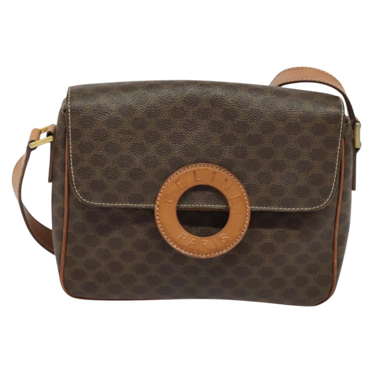 CELINE Macadam Canvas Shoulder Bag PVC Brown Gold Auth 136046