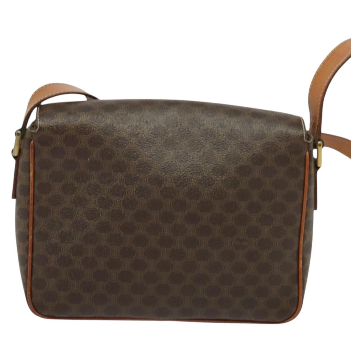 CELINE Macadam Canvas Shoulder Bag PVC Brown Gold Auth 136046