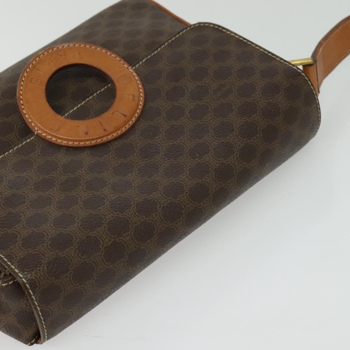 CELINE Macadam Canvas Shoulder Bag PVC Brown Gold Auth 136046