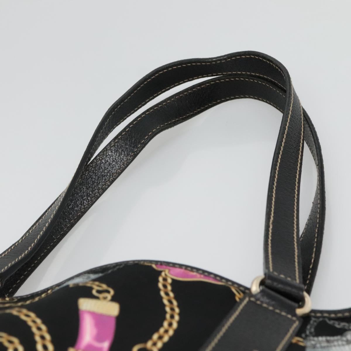 GUCCI Tote Bag Satin Black Gold 153009 Auth 136048