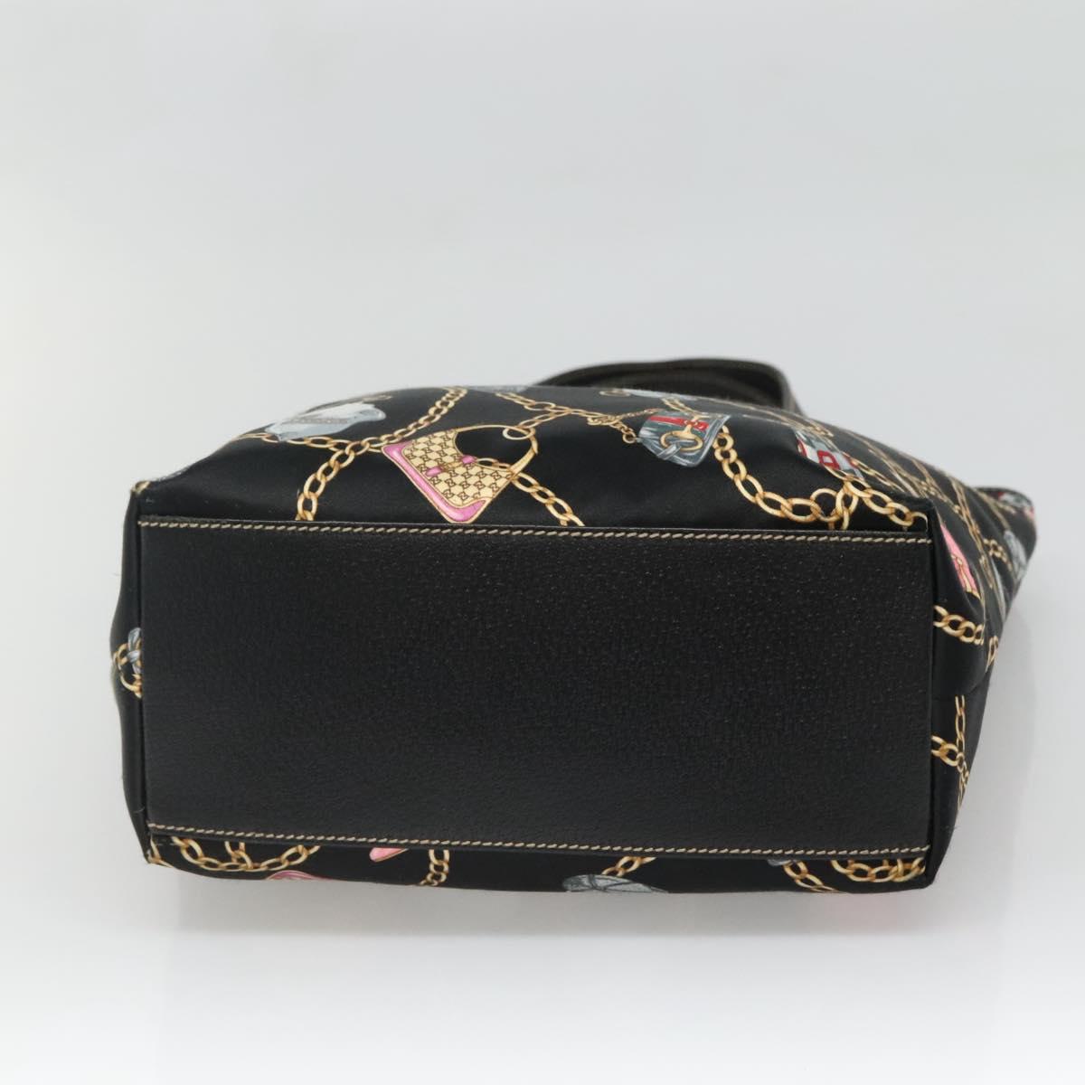GUCCI Tote Bag Satin Black Gold 153009 Auth 136048