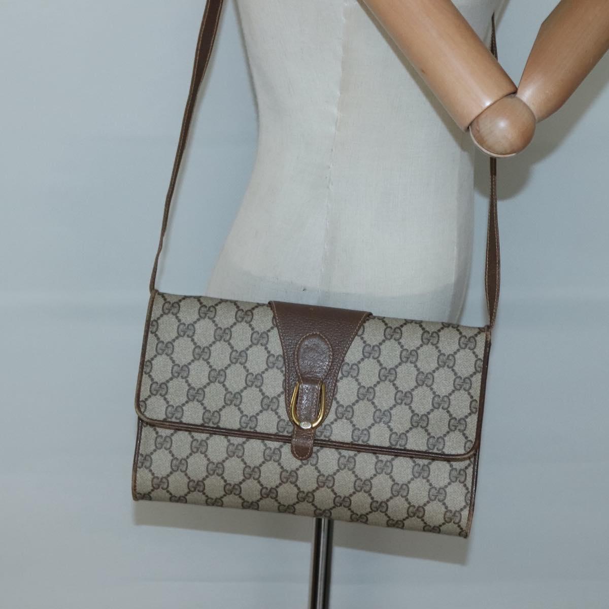 GUCCI GG Supreme Web Sherry Line Bag PVC Beige Gold 904 02 050 Auth 136049