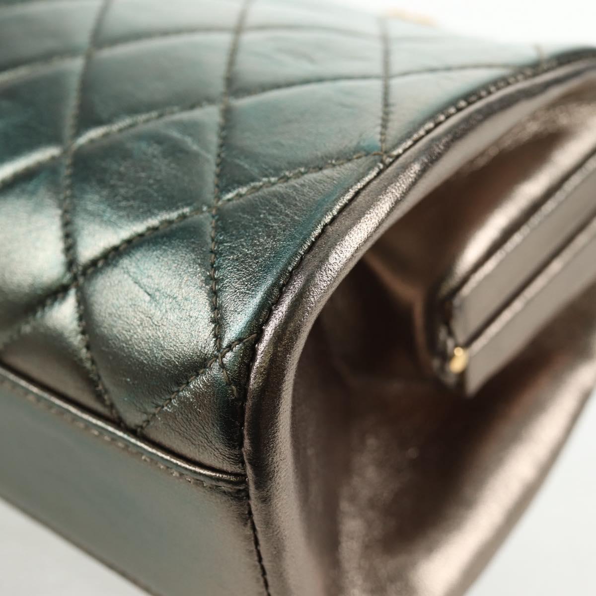 CHANEL Matelasse Chain Shoulder Bag Leather Green CC Auth 136053V