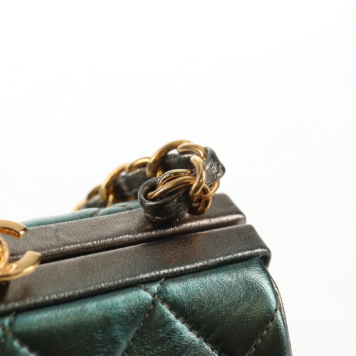 CHANEL Matelasse Chain Shoulder Bag Leather Green CC Auth 136053SAV