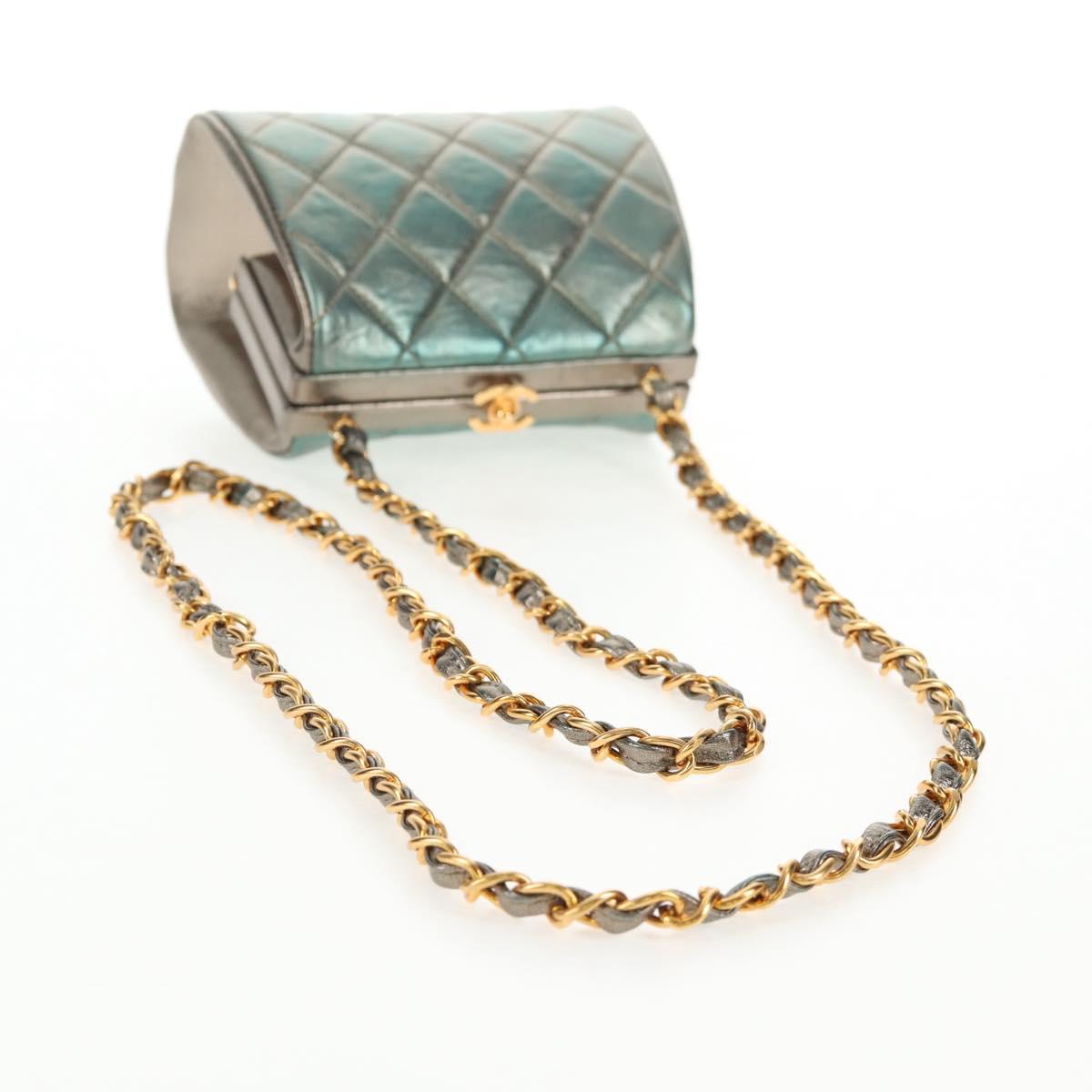 CHANEL Matelasse Chain Shoulder Bag Leather Green CC Auth 136053V