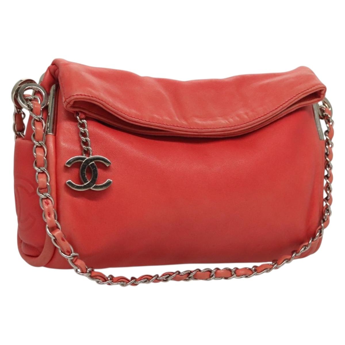 CHANEL Chain Shoulder Bag Lamb Skin Pink Silver CC Auth 136054