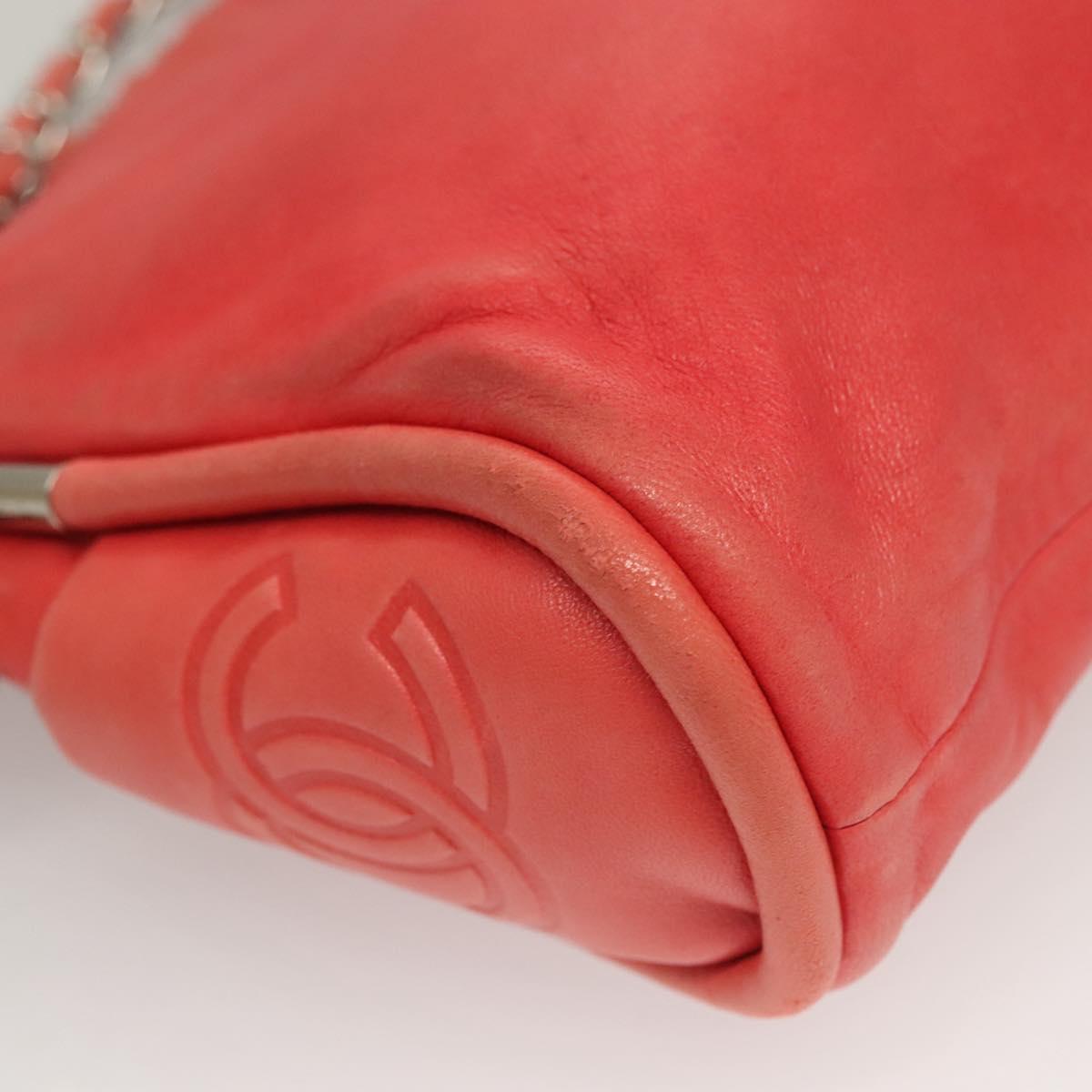 CHANEL Chain Shoulder Bag Lamb Skin Pink Silver CC Auth 136054