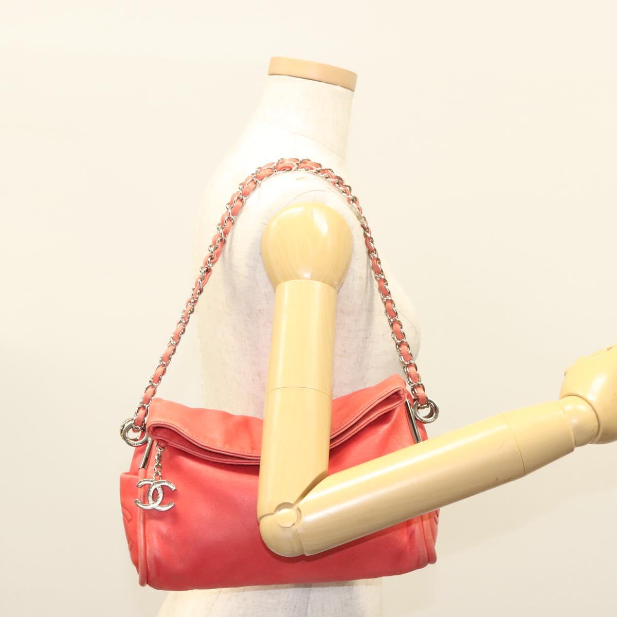 CHANEL Chain Shoulder Bag Lamb Skin Pink Silver CC Auth 136054