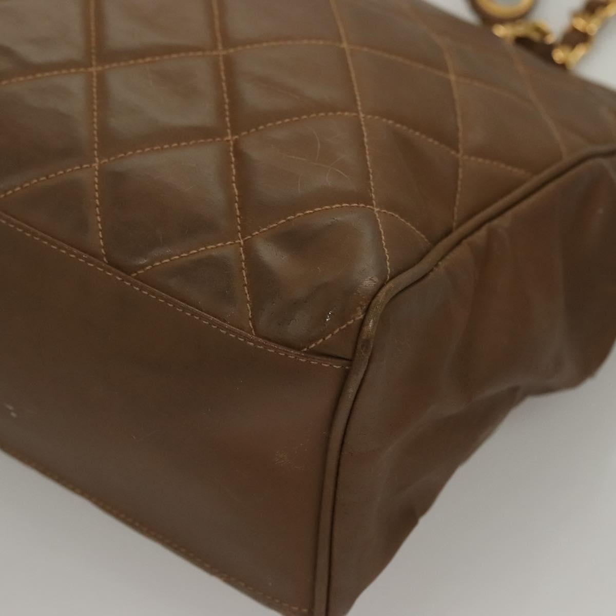 CHANEL Matelasse Chain Tote Bag Patent leather Brown Gold CC Auth 136055