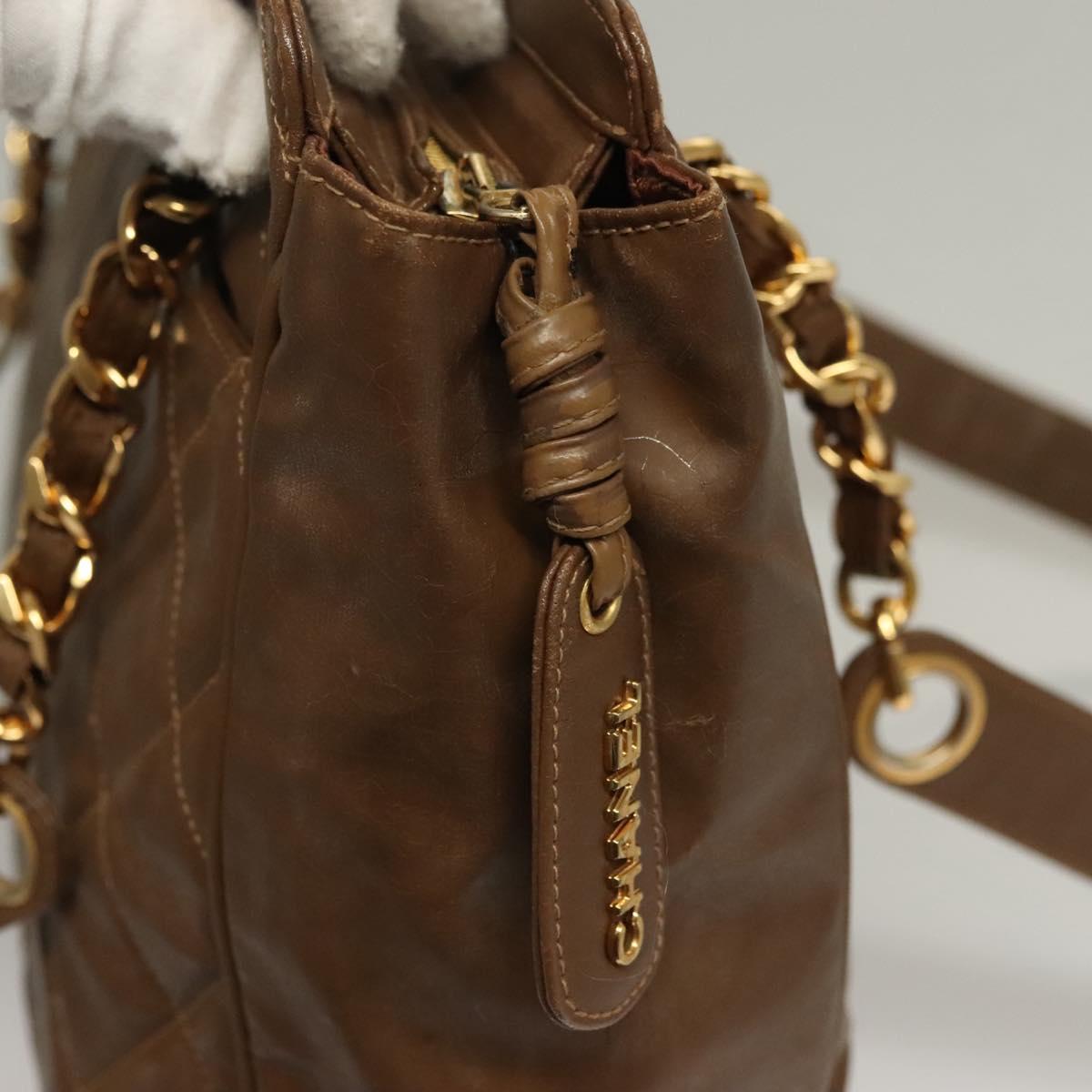 CHANEL Matelasse Chain Tote Bag Patent leather Brown Gold CC Auth 136055