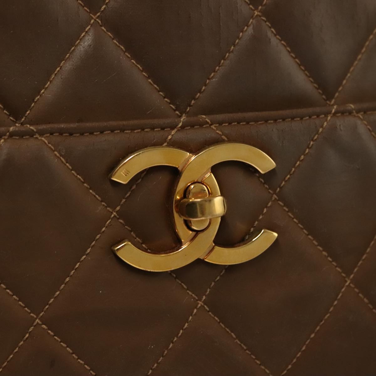CHANEL Matelasse Chain Tote Bag Patent leather Brown Gold CC Auth 136055
