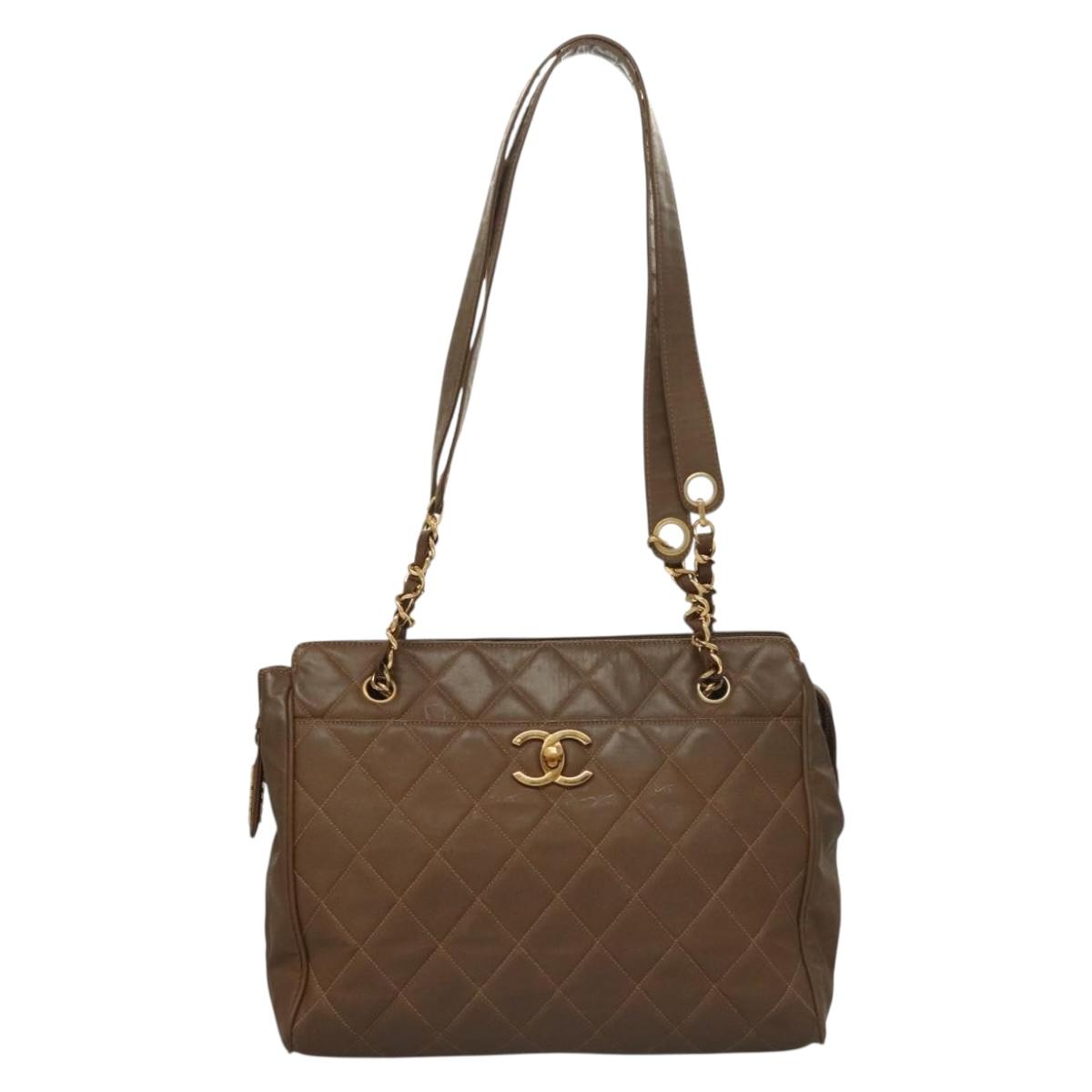 CHANEL Matelasse Chain Tote Bag Patent leather Brown Gold CC Auth 136055