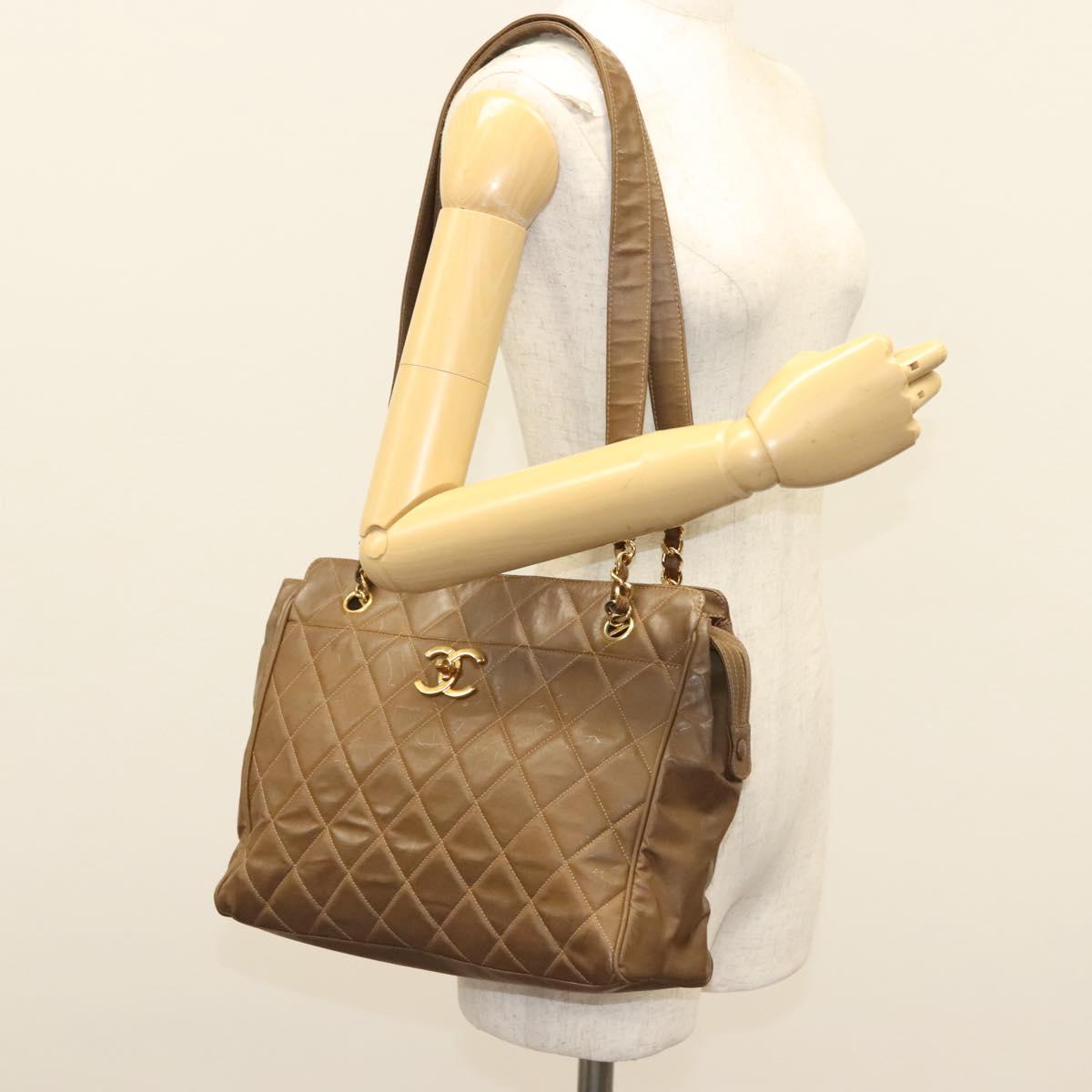 CHANEL Matelasse Chain Tote Bag Patent leather Brown Gold CC Auth 136055