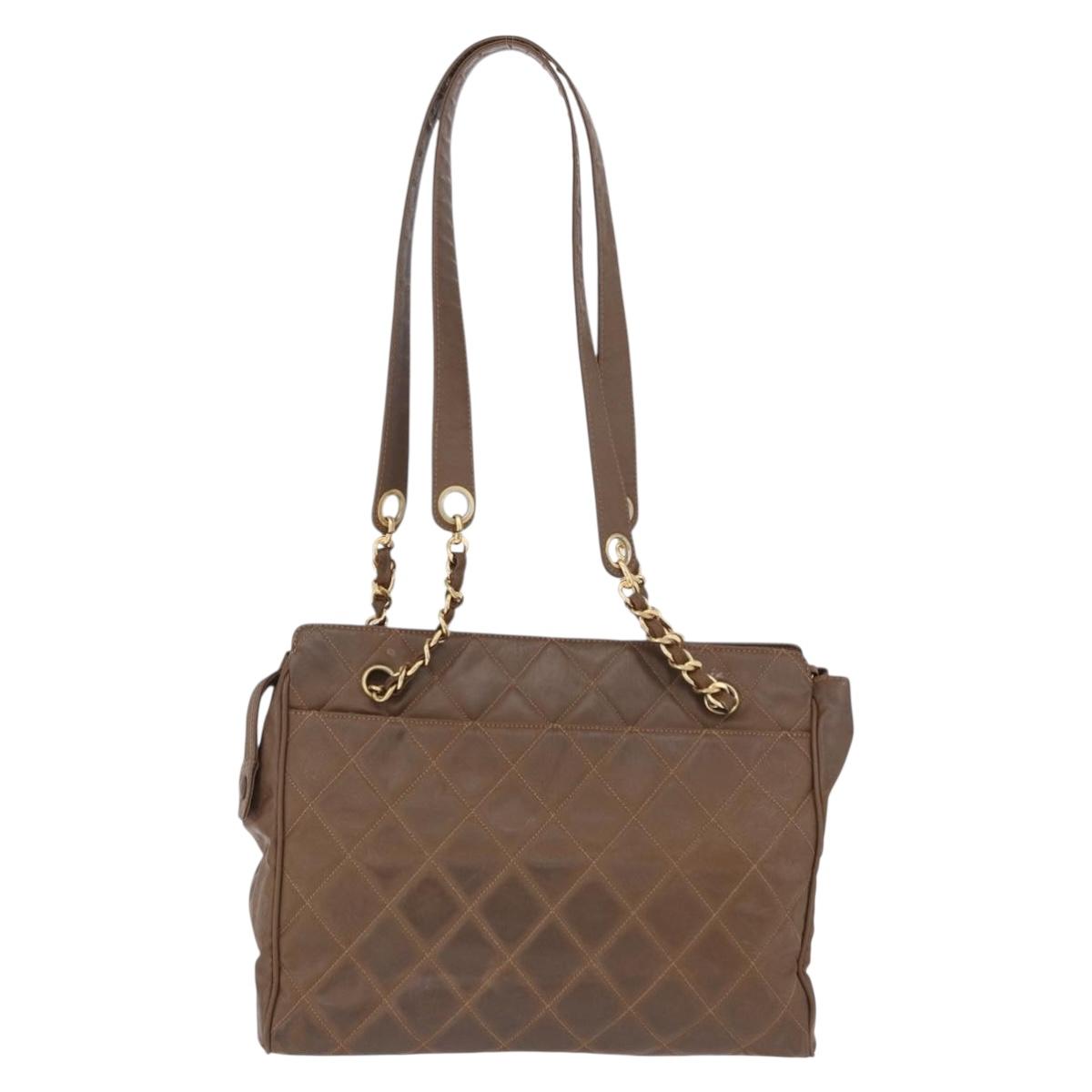 CHANEL Matelasse Chain Tote Bag Patent leather Brown Gold CC Auth 136055