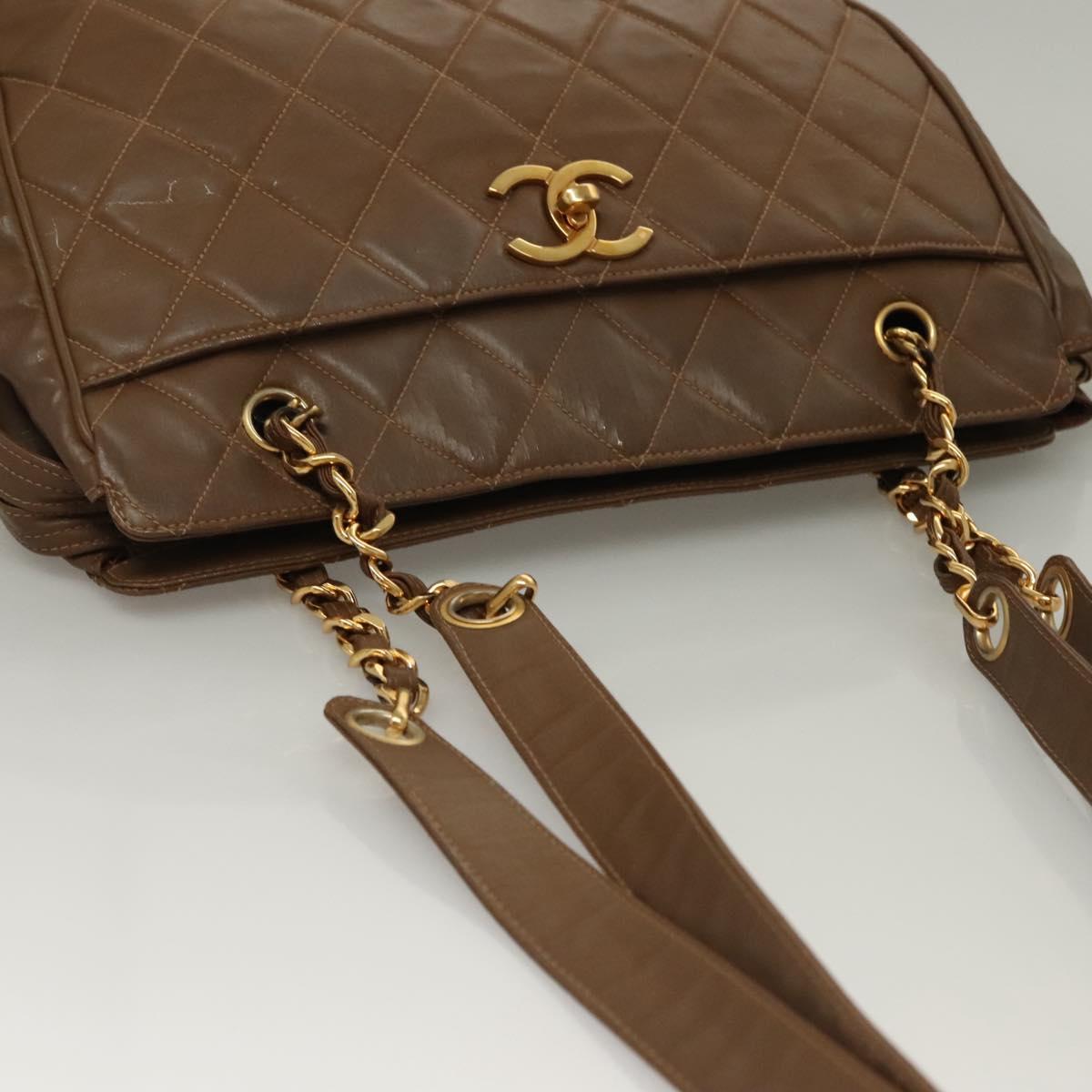 CHANEL Matelasse Chain Tote Bag Patent leather Brown Gold CC Auth 136055