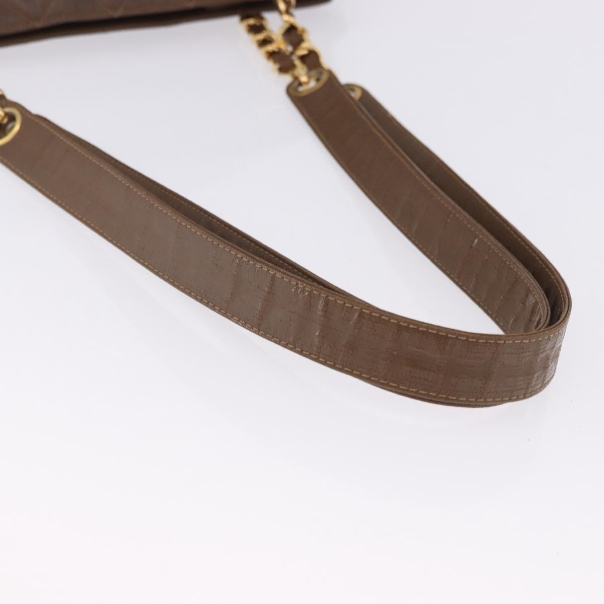 CHANEL Matelasse Chain Tote Bag Patent leather Brown Gold CC Auth 136055