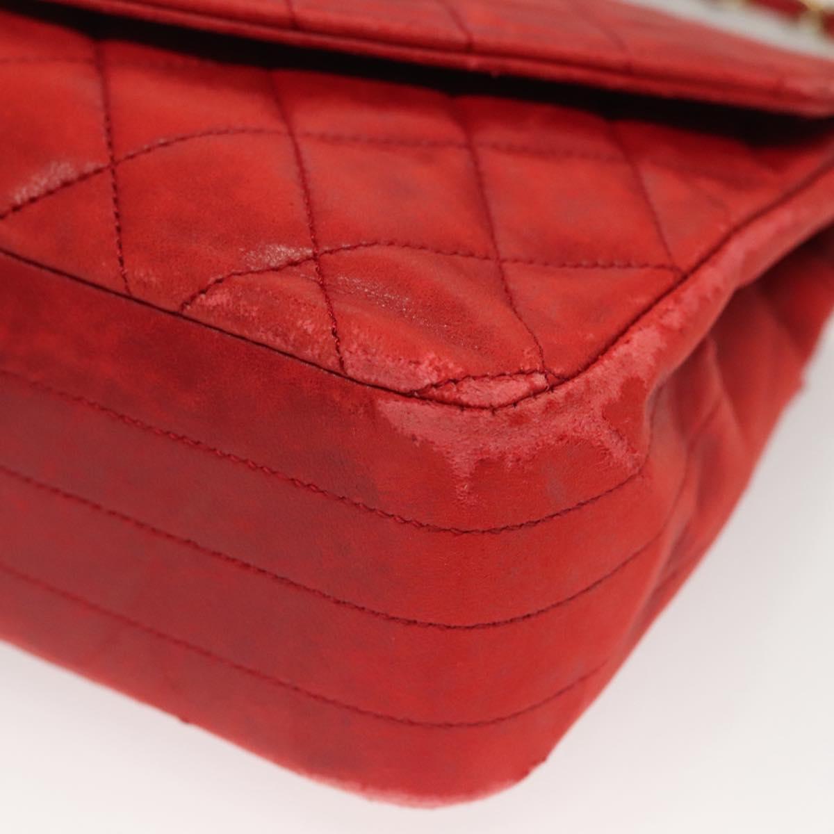 CHANEL Matelasse Chain Shoulder Bag Lamb Skin Red Gold CC Auth 136059