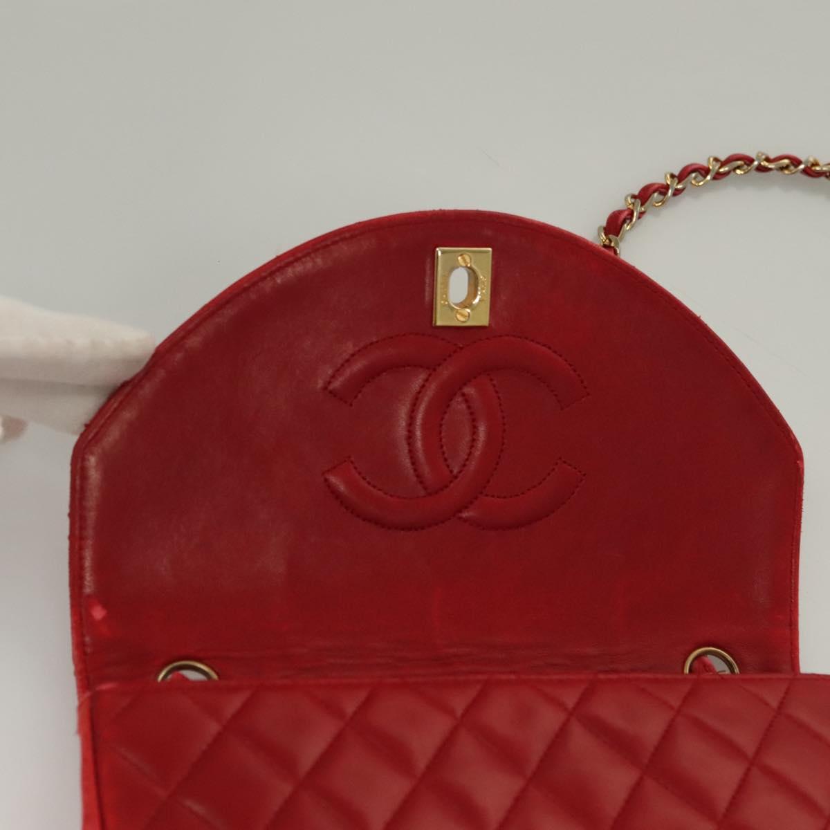 CHANEL Matelasse Chain Shoulder Bag Lamb Skin Red Gold CC Auth 136059