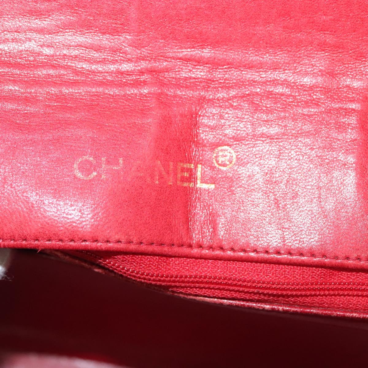 CHANEL Matelasse Chain Shoulder Bag Lamb Skin Red Gold CC Auth 136059