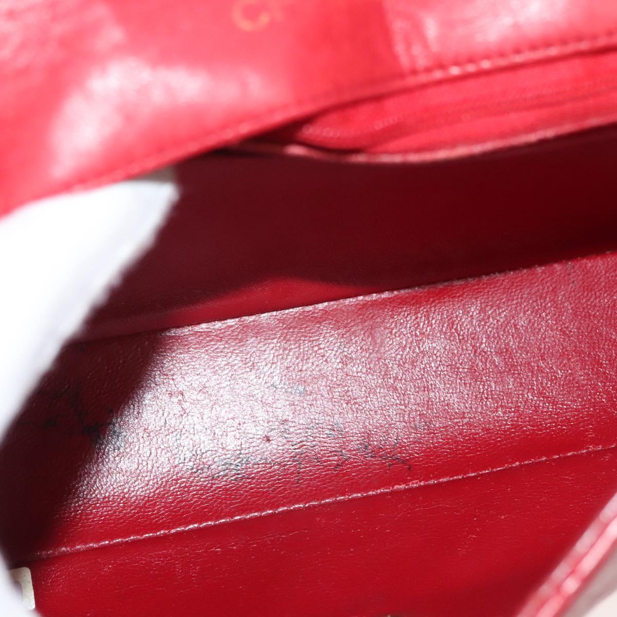 CHANEL Matelasse Chain Shoulder Bag Lamb Skin Red Gold CC Auth 136059