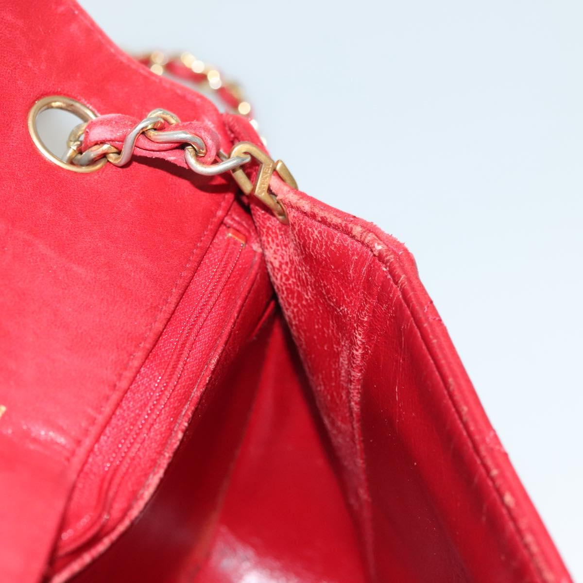 CHANEL Matelasse Chain Shoulder Bag Lamb Skin Red Gold CC Auth 136059