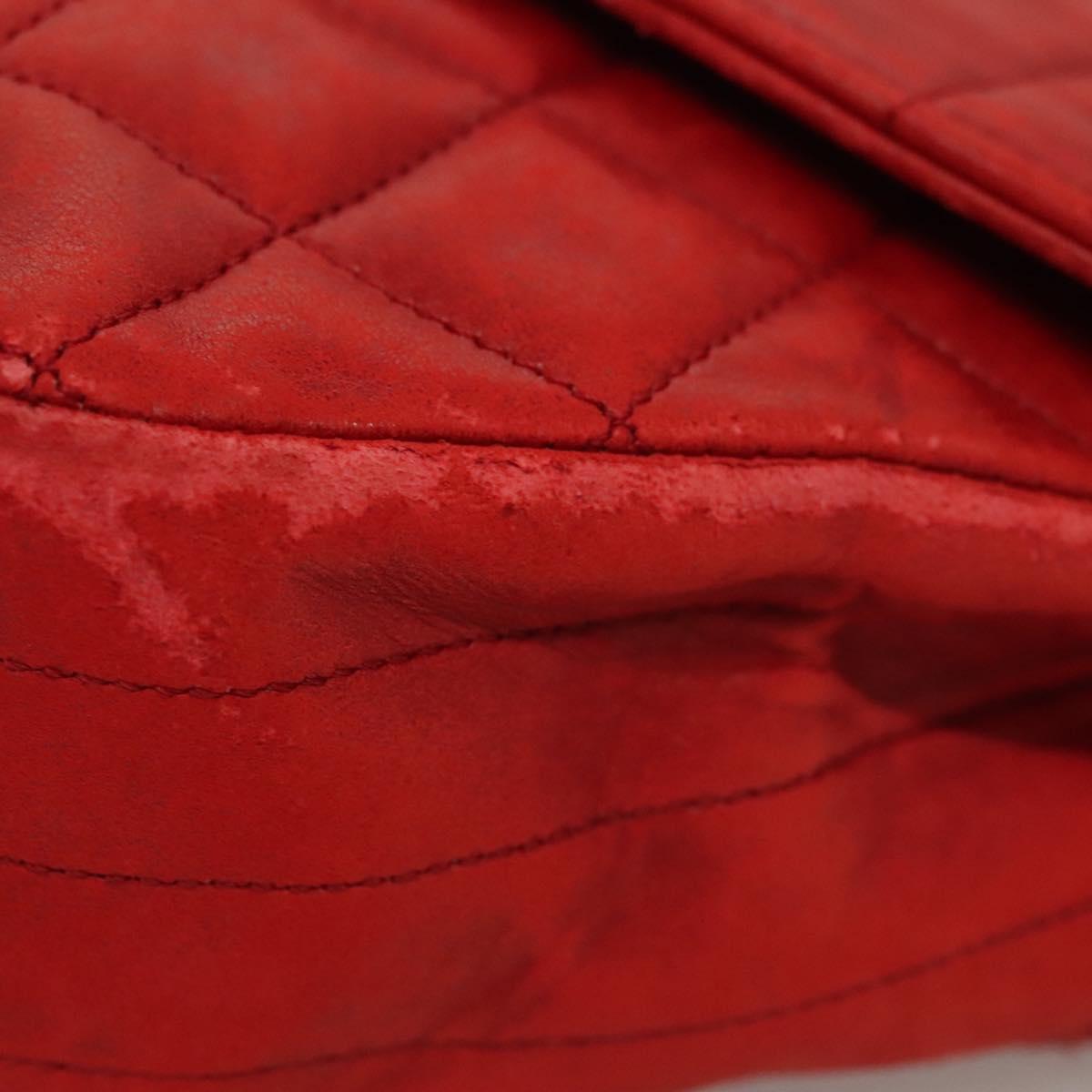 CHANEL Matelasse Chain Shoulder Bag Lamb Skin Red Gold CC Auth 136059