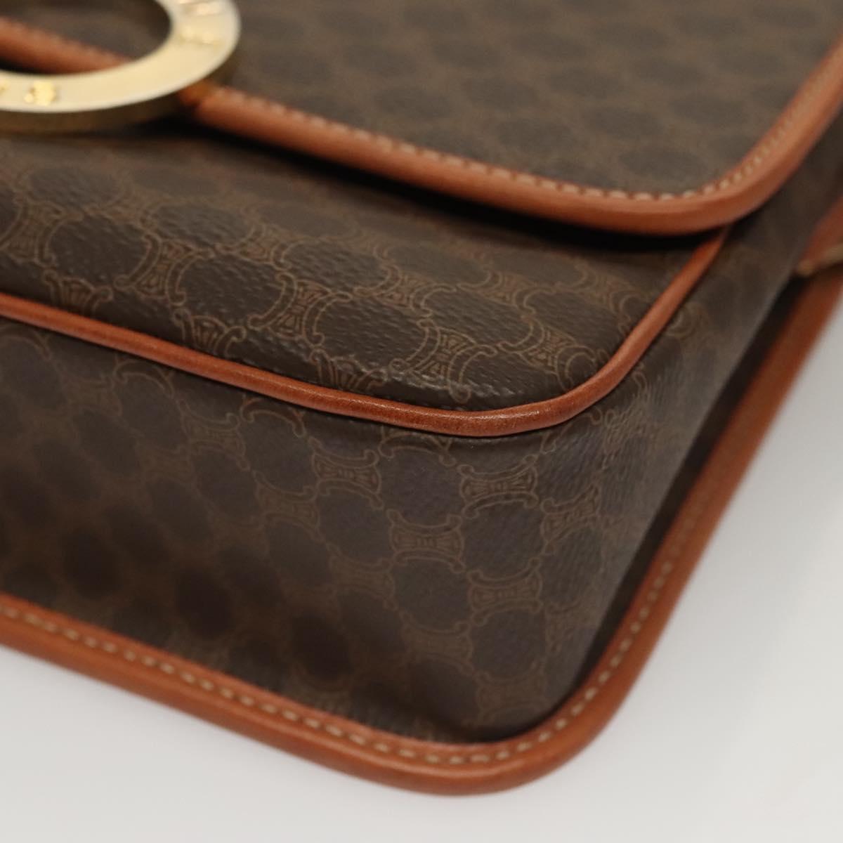 CELINE Macadam Canvas Shoulder Bag PVC Leather Brown Gold Auth 136068