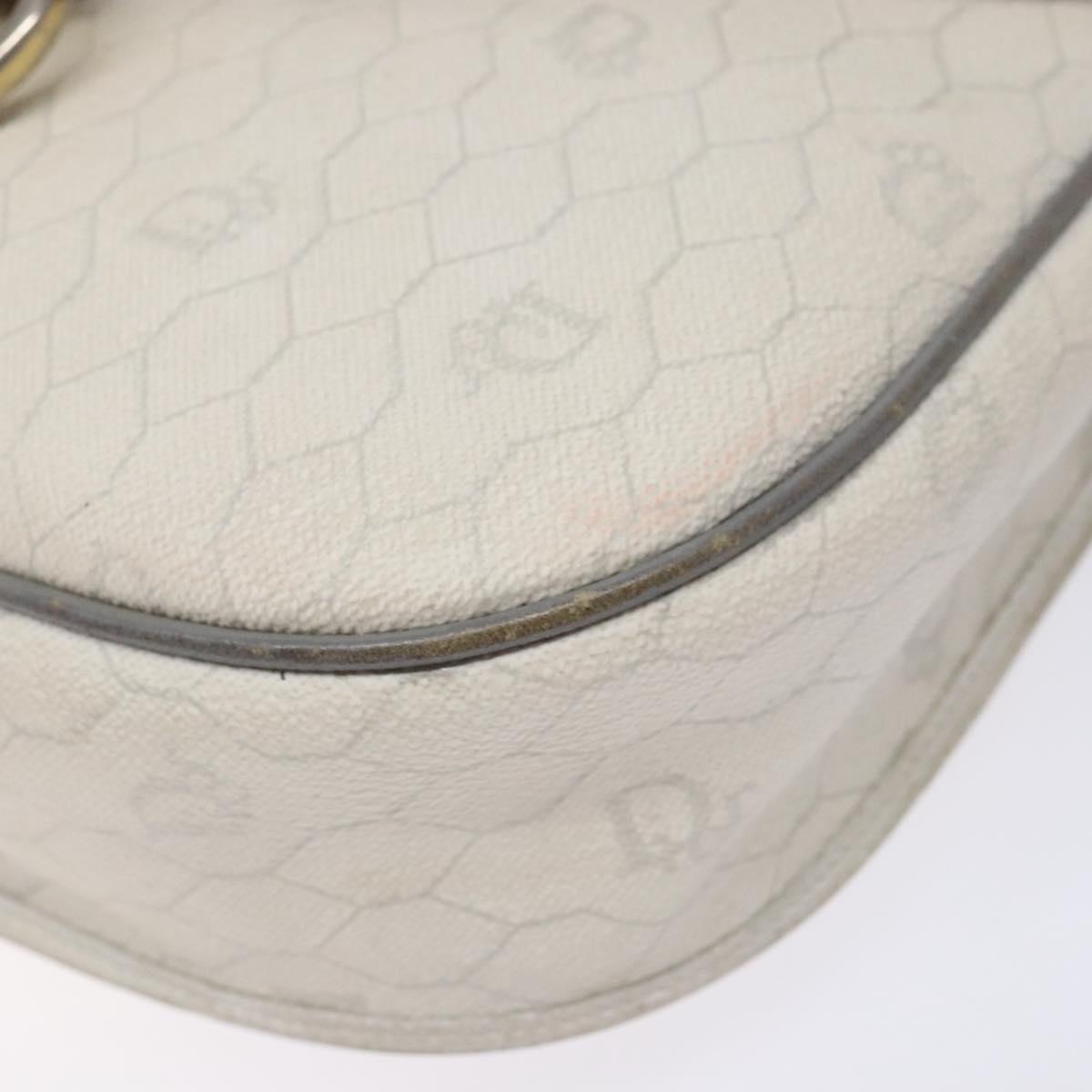 Christian Dior Honeycomb Canvas Shoulder Bag PVC White Gold Auth 136076