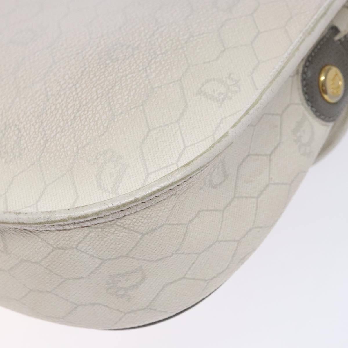 Christian Dior Honeycomb Canvas Shoulder Bag PVC White Gold Auth 136076