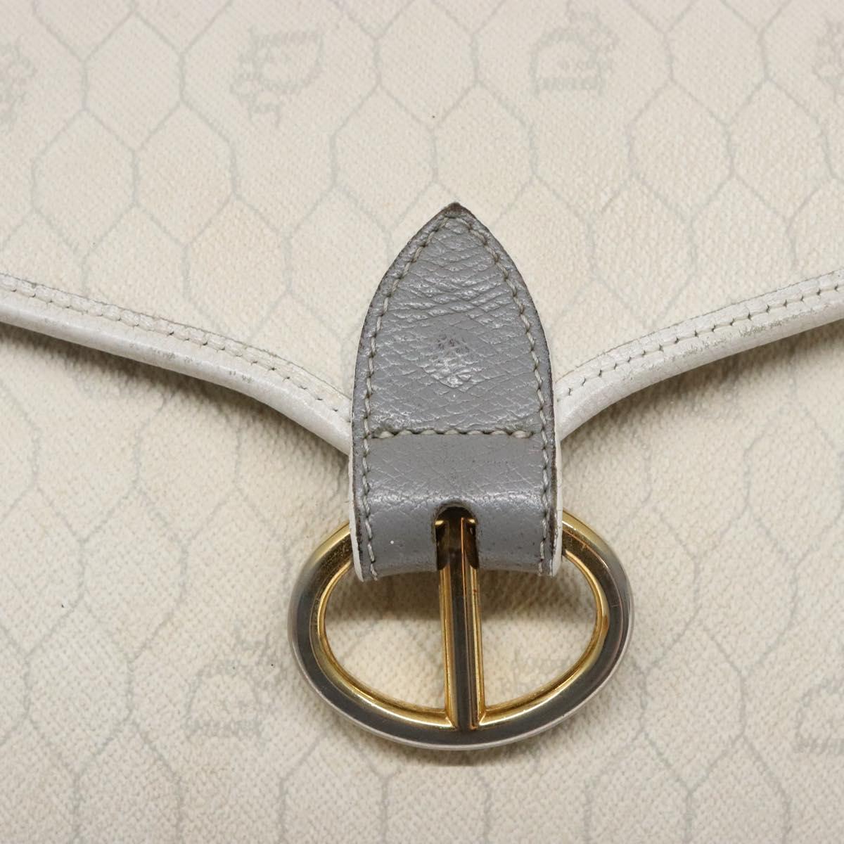Christian Dior Honeycomb Canvas Shoulder Bag PVC White Gold Auth 136076