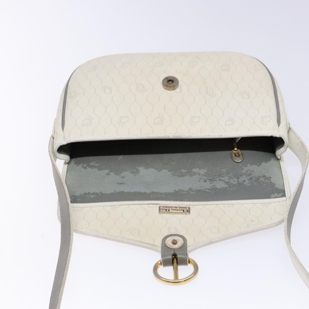 Christian Dior Honeycomb Canvas Shoulder Bag PVC White Gold Auth 136076