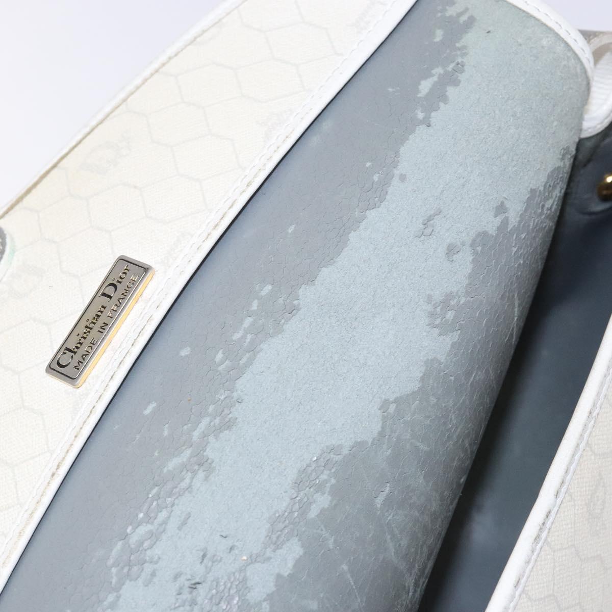 Christian Dior Honeycomb Canvas Shoulder Bag PVC White Gold Auth 136076