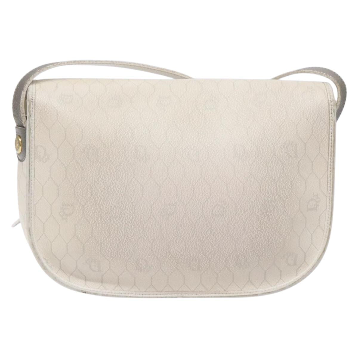 Christian Dior Honeycomb Canvas Shoulder Bag PVC White Gold Auth 136076